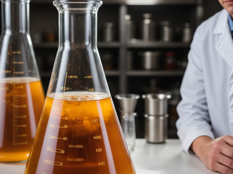 Modern bioprocessing facility with bioreactor vessels for microbial production.